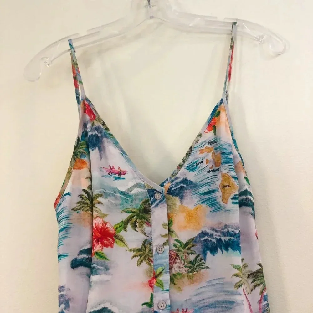 Majorelle Tropical Patterned Aloha Resortwear Button Down Strappy Romper XS - Picture 7 of 13